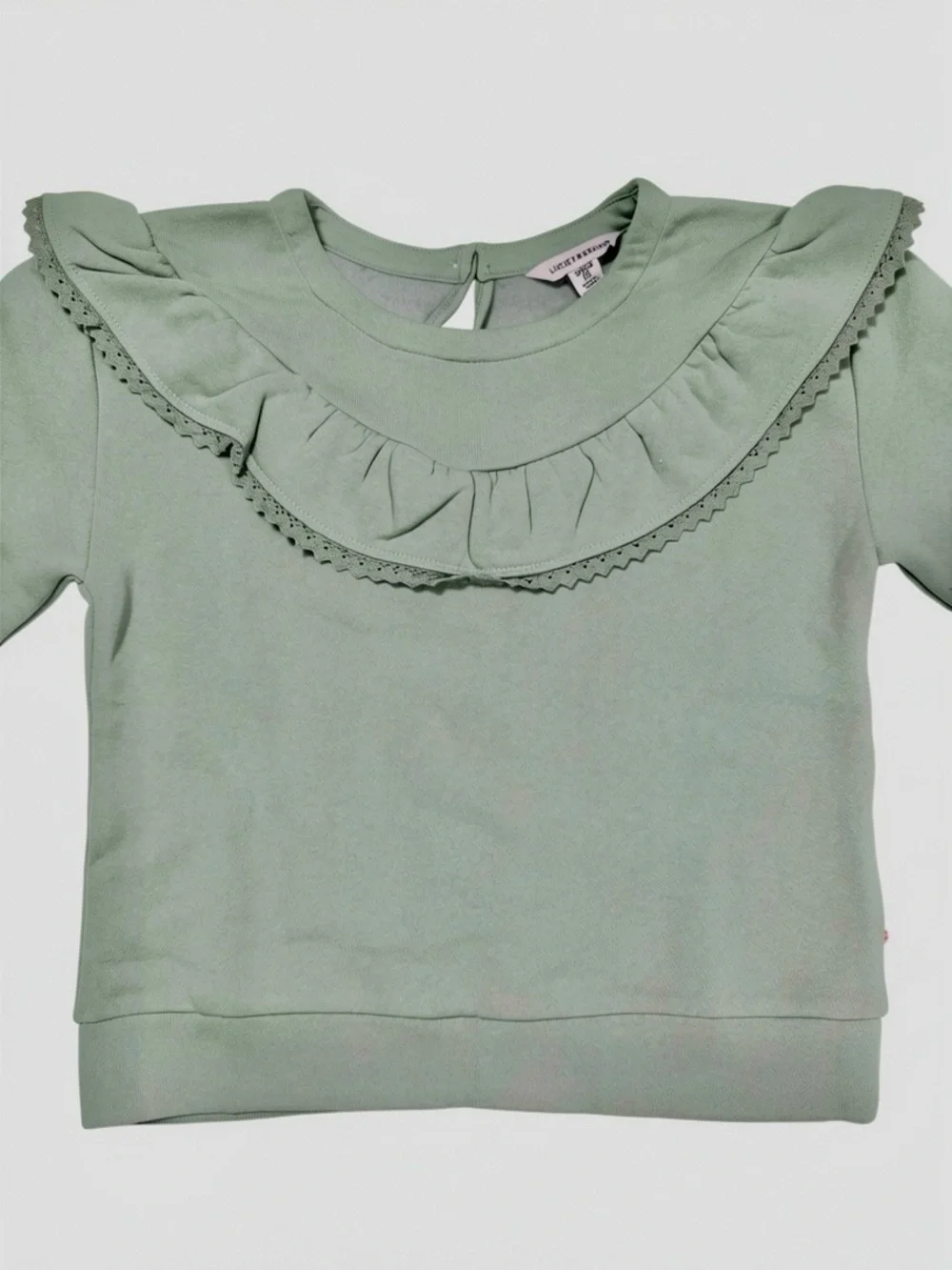 NWT New Lucky Brand Girls Ruffle Fleece Top In Chinois Green Size 7